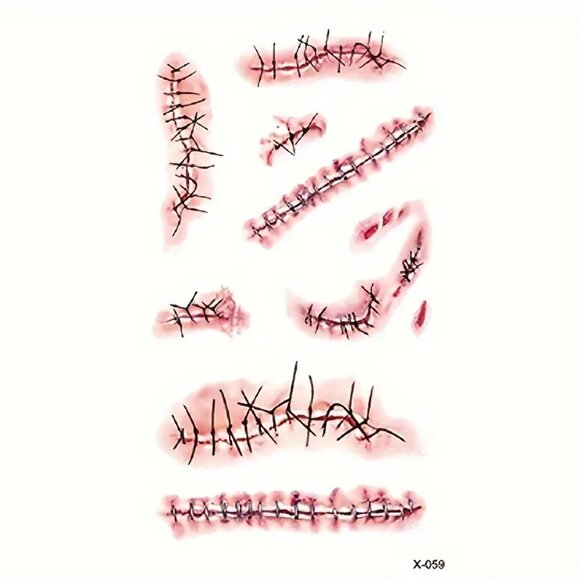 1 Sheets Halloween Temporary Tattoos - Realistic Wound, Scar, And Blood Hole - Picture 1 of 3